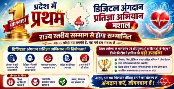 भीलवाड़ा प्रदेश में प्रथम, राज्य स्तरीय सम्मान से होगा सम्मानित, डिजिटल अंगदान प्रतिज्ञा अभियान