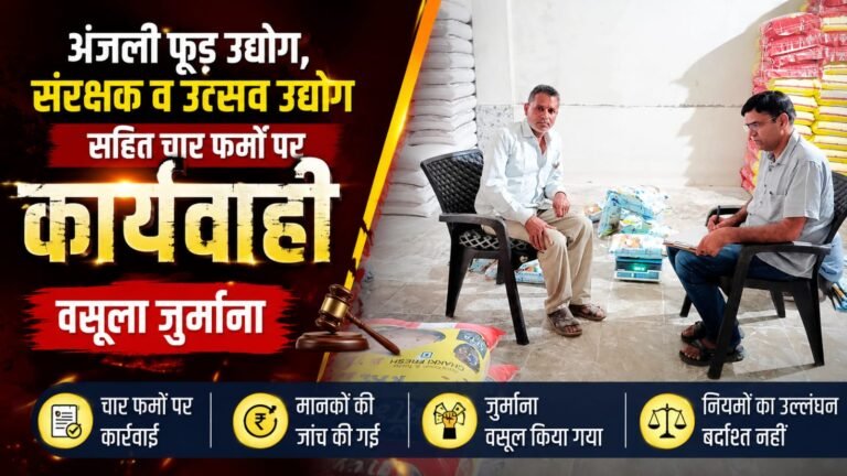 अंजली फूड उद्योग, संरक्षक व उत्सव उद्योग सहित  चार फर्मों पर कार्यवाही वसूला जुर्माना