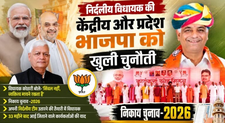 निर्दलीय विधायक की केंद्रीय और प्रदेश भाजपा को खुली चुनौती   विधायक कोठारी बोले- ‘सिंबल नहीं, व्यक्तित्व मायने रखता है
