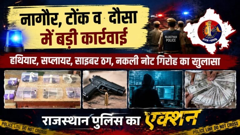 नागौर,टोंक व  दौसा में बड़ी कार्रवाई,हथियार,सप्लायर,साइबर ठग,नकली नोट गिरोह का खुलासा