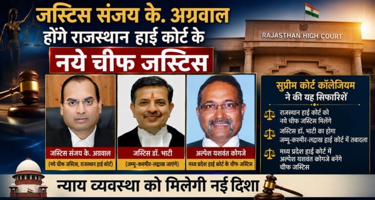 जस्टिस संजय के. अग्रवाल होंगे राजस्थान हाई कोर्ट के नये चीफ जस्टिस